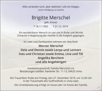 Traueranzeige von Brigitte Merschel von Hellweger Anzeiger