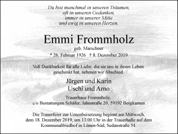 Traueranzeige von Emmi Frommholz von Ruhr Nachrichten
