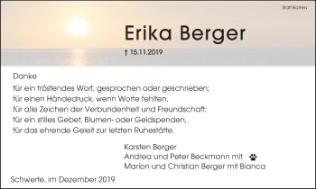 Traueranzeige von Erika Berger von Ruhr Nachrichten