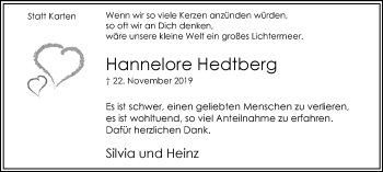 Traueranzeige von Hannelore Hedtberg von Hellweger Anzeiger