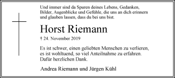 Traueranzeige von Horst Riemann von Hellweger Anzeiger