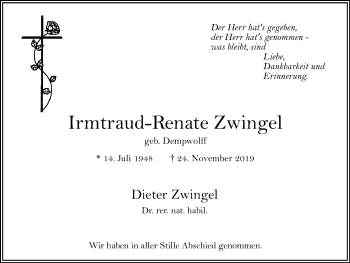 Traueranzeige von Irmtraud-Renate Zwingel von Hellweger Anzeiger