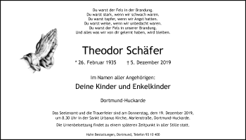 Traueranzeige von Theodor Schäfer von Ruhr Nachrichten