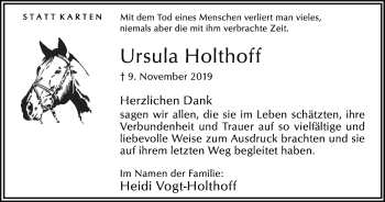 Traueranzeige von Ursula Holthoff von Hellweger Anzeiger