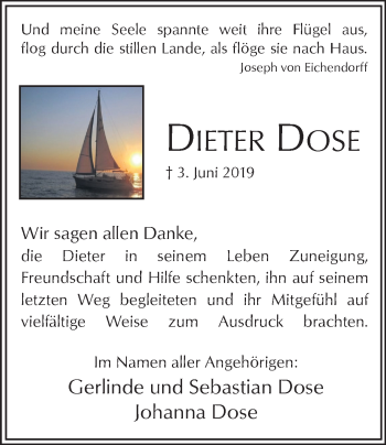 Traueranzeige von Dieter Dose von Ruhr Nachrichten