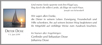 Traueranzeige von Dieter Dose von Hellweger Anzeiger