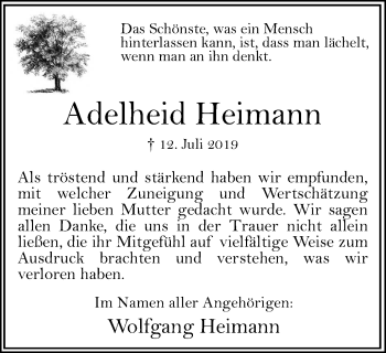 Traueranzeige von Adelheid Heimann