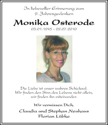 Traueranzeige von Monika Osterode von Ruhr Nachrichten