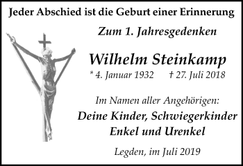 Traueranzeige von Wilhelm Steinkamp von Münstersche Zeitung und Münsterland Zeitung