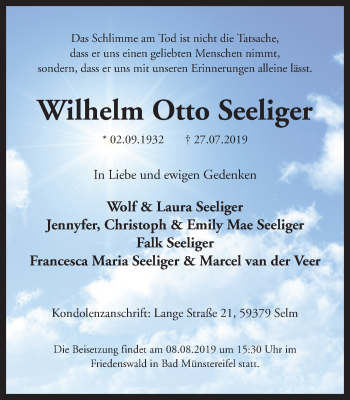 Traueranzeige von Wilhelm Otto Seeliger von Ruhr Nachrichten