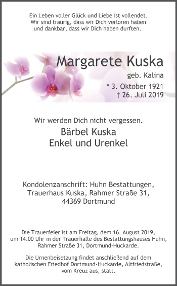Traueranzeige von Margarete Kuska von Ruhr Nachrichten