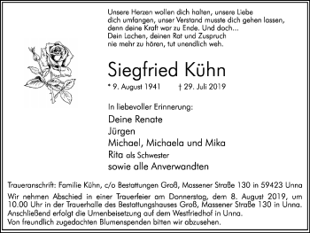 Traueranzeige von Siegfried Kühn von Hellweger Anzeiger