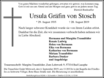 Traueranzeige von Ursula Gräfin von Stosch von Ruhr Nachrichten