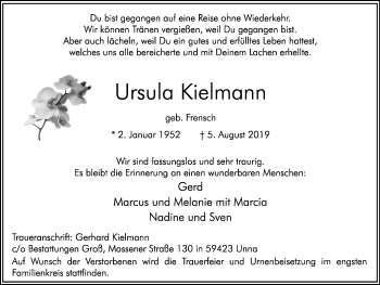 Traueranzeige von Ursula Kielmann von Hellweger Anzeiger