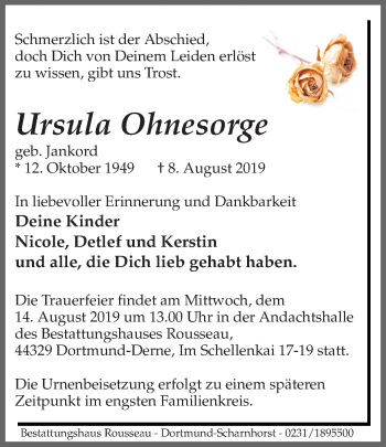 Traueranzeige von Ursula Ohnesorge von Ruhr Nachrichten