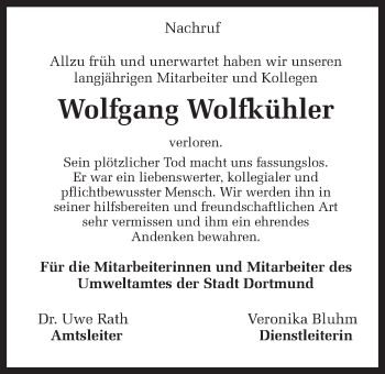 Traueranzeige von Wolfgang Wolfkühler 