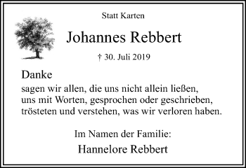 Traueranzeige von Johannes Rebbert von Hellweger Anzeiger