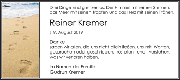 Traueranzeige von Reiner Kremer von Hellweger Anzeiger