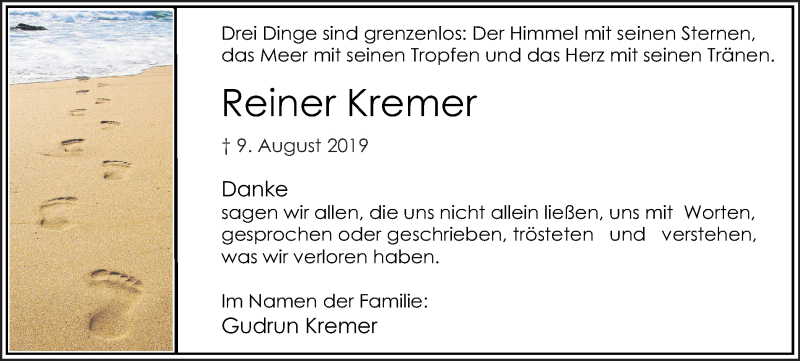  Traueranzeige für Reiner Kremer vom 07.09.2019 aus Hellweger Anzeiger