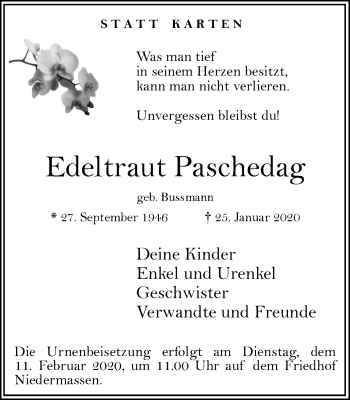 Traueranzeige von Edeltraut Paschedag von Hellweger Anzeiger