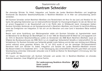 Traueranzeige von Guntram Schneider von Ruhr Nachrichten