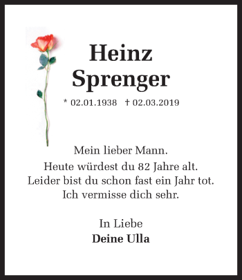 Traueranzeige von Herinz Sprenger von Ruhr Nachrichten