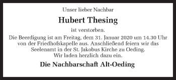 Traueranzeige von Hubert Thesing von Münstersche Zeitung und Münsterland Zeitung