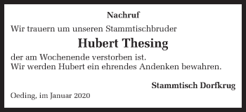 Traueranzeige von Hubert Thesing von Münstersche Zeitung und Münsterland Zeitung