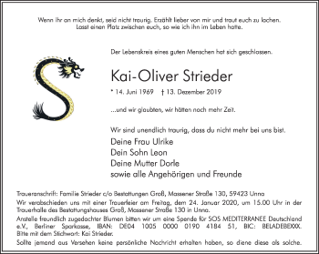 Traueranzeige von Kai-Oliver Strieder von Ruhr Nachrichten