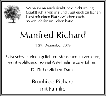 Traueranzeige von Manfred Richard von Hellweger Anzeiger