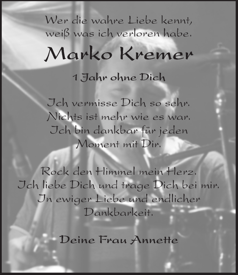 Traueranzeige für Marko Kremer vom 25.01.2020 aus Ruhr Nachrichten