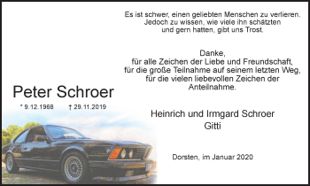 Traueranzeige von Peter Schroer von Ruhr Nachrichten und Dorstener Zeitung