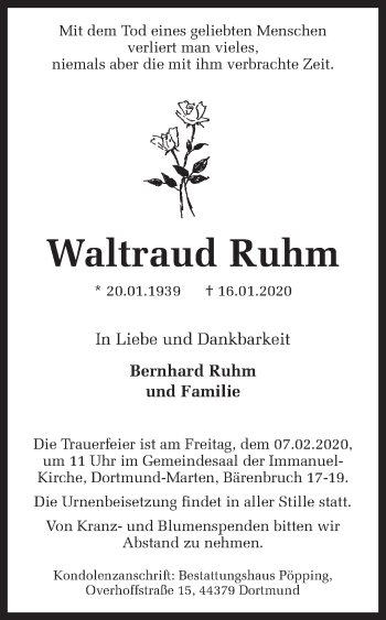 Traueranzeige von Waltraud Ruhm von Ruhr Nachrichten