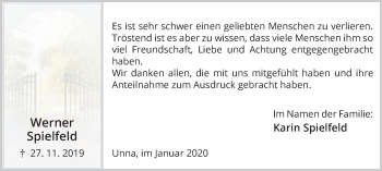 Traueranzeige von Werner Spielfeld von Hellweger Anzeiger