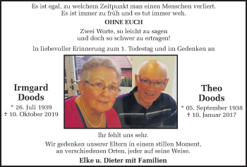 Traueranzeige von Irmgard und Theo Doods von Münstersche Zeitung und Münsterland Zeitung