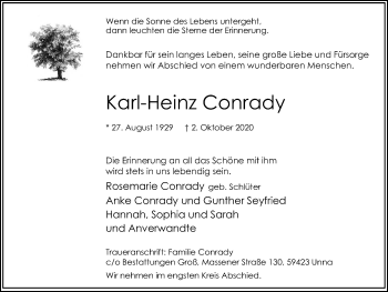Traueranzeige von Karl-Heinz Conrady von Hellweger Anzeiger