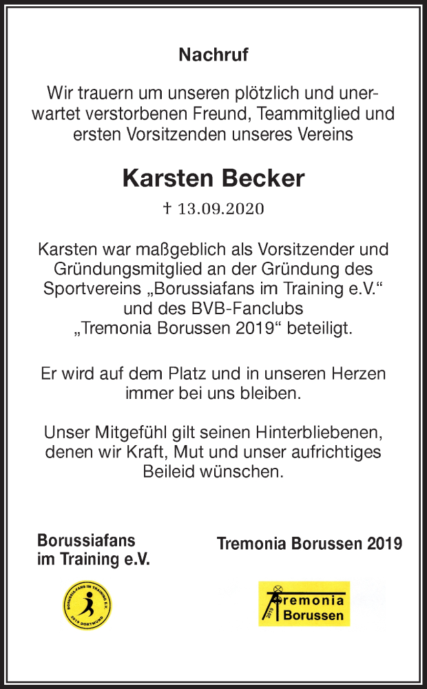  Traueranzeige für Karsten Becker vom 03.10.2020 aus Ruhr Nachrichten