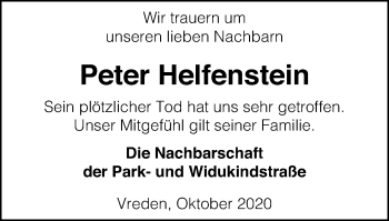 Traueranzeige von Peter Helfenstein von Münstersche Zeitung und Münsterland Zeitung