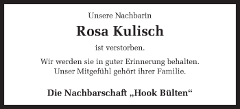 Traueranzeige von Rosa Kulisch von Münstersche Zeitung und Münsterland Zeitung