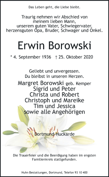 Traueranzeige von Erwin Borowski von Ruhr Nachrichten