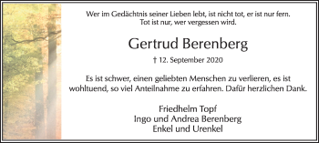 Traueranzeige von Gertrud Berenberg von Hellweger Anzeiger