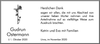 Traueranzeige von Gudrun Ostermann von Hellweger Anzeiger