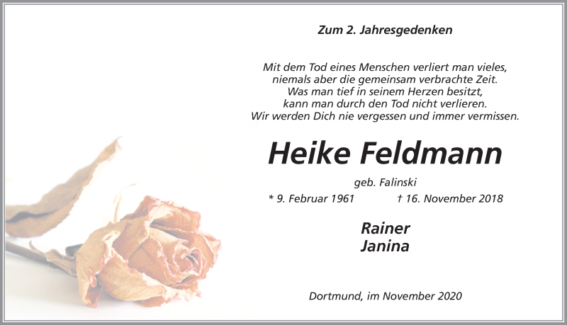  Traueranzeige für Heike Feldmann vom 14.11.2020 aus Ruhr Nachrichten