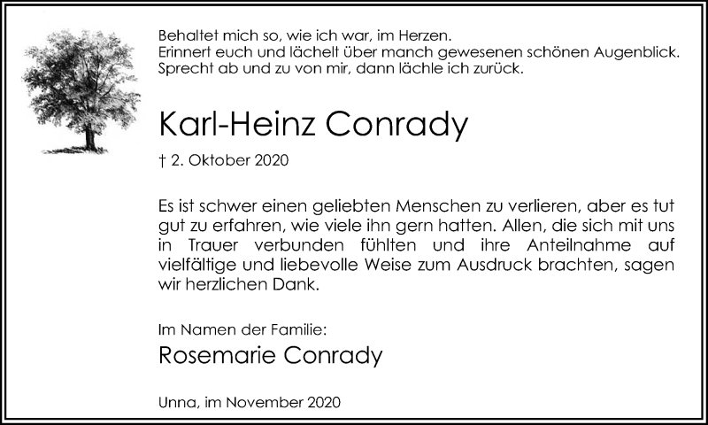  Traueranzeige für Karl-Heinz Conrady vom 07.11.2020 aus Hellweger Anzeiger