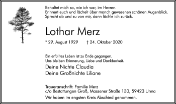 Traueranzeige von Lothar Merz von Hellweger Anzeiger