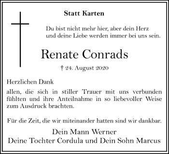 Traueranzeige von Renate Conrads von Hellweger Anzeiger