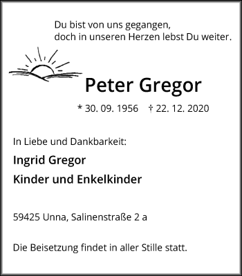 Traueranzeige von Peter Gregor von Hellweger Anzeiger