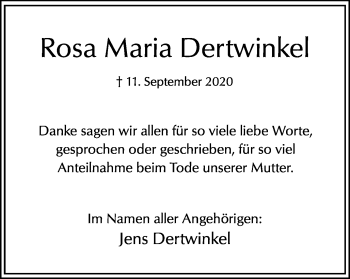 Traueranzeige von Rosa Maria Dertwinkel von Hellweger Anzeiger