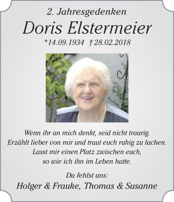 Traueranzeige von Doris Elstermeier von Ruhr Nachrichten