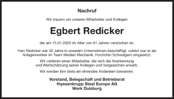 Traueranzeige von Egbert Redicker von Ruhr Nachrichten